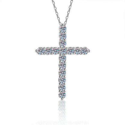 925 Sterling Silver Bold Cross Pendant Necklace with Moissanite Accents 41-50cm Rhodium Plated Unisex Statement Jewelry