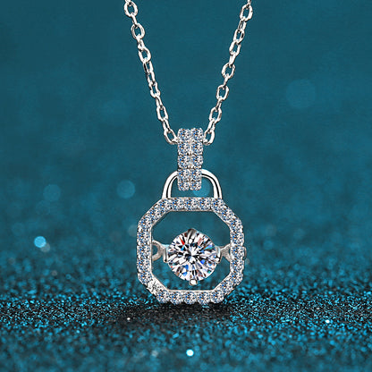 925 Sterling Silver Bookbag Pendant Necklace - 0.3CT Moissanite PT950-Plated Sporty Chain