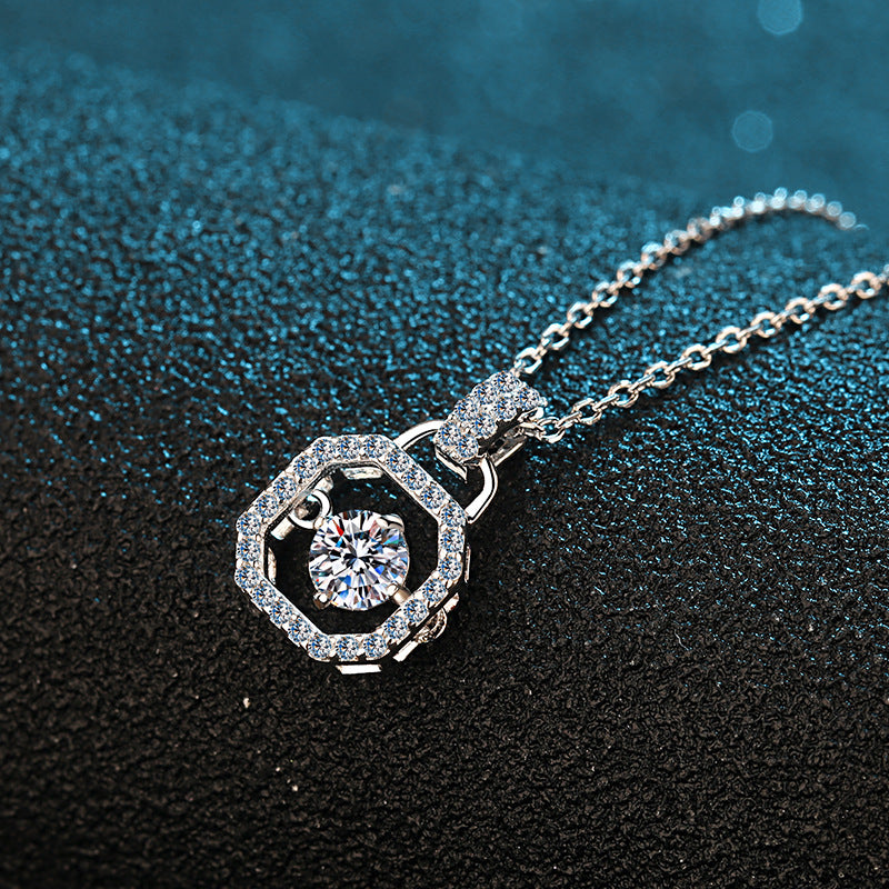 925 Sterling Silver Bookbag Pendant Necklace - 0.3CT Moissanite PT950-Plated Sporty Chain