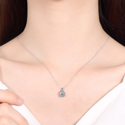 925 Sterling Silver Bookbag Pendant Necklace - 0.3CT Moissanite PT950-Plated Sporty Chain