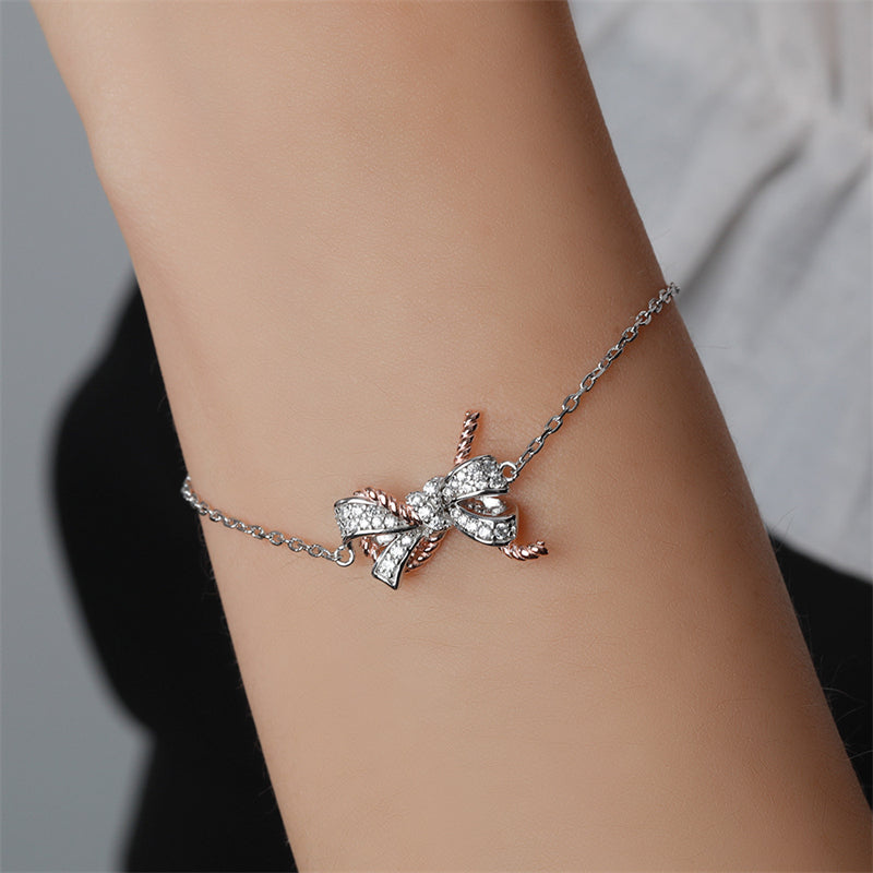925 Sterling Silver Bow Bracelet - Elegant European-Inspired Jewelry