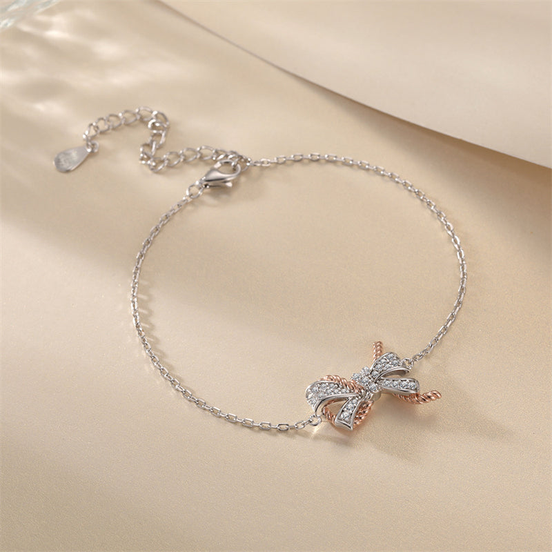 925 Sterling Silver Bow Bracelet - Elegant European-Inspired Jewelry