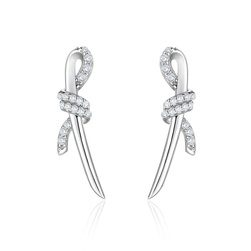 925 Sterling Silver Bow Earrings – Elegant Twisted Rope Design with Zircon Accents