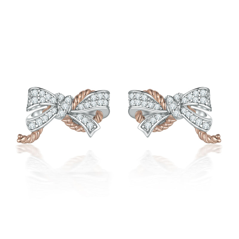 925 Sterling Silver Bow Earrings for Women Elegant Zircon Accented Stud Earrings White Gold Plated