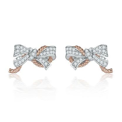 925 Sterling Silver Bow Earrings for Women Elegant Zircon Accented Stud Earrings White Gold Plated