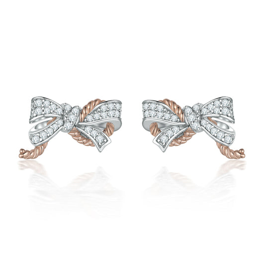 925 Sterling Silver Bow Earrings for Women Elegant Zircon Accented Stud Earrings White Gold Plated