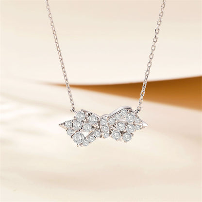 925 Sterling Silver Bow Pendant Necklace - Elegant Geometric Collarbone Chain with Zirconia