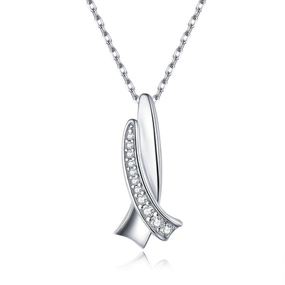 925 Sterling Silver Bow Pendant Necklace - Minimalist Zirconia Accented Collarbone Chain
