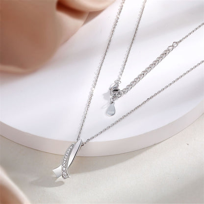 925 Sterling Silver Bow Pendant Necklace - Minimalist Zirconia Accented Collarbone Chain
