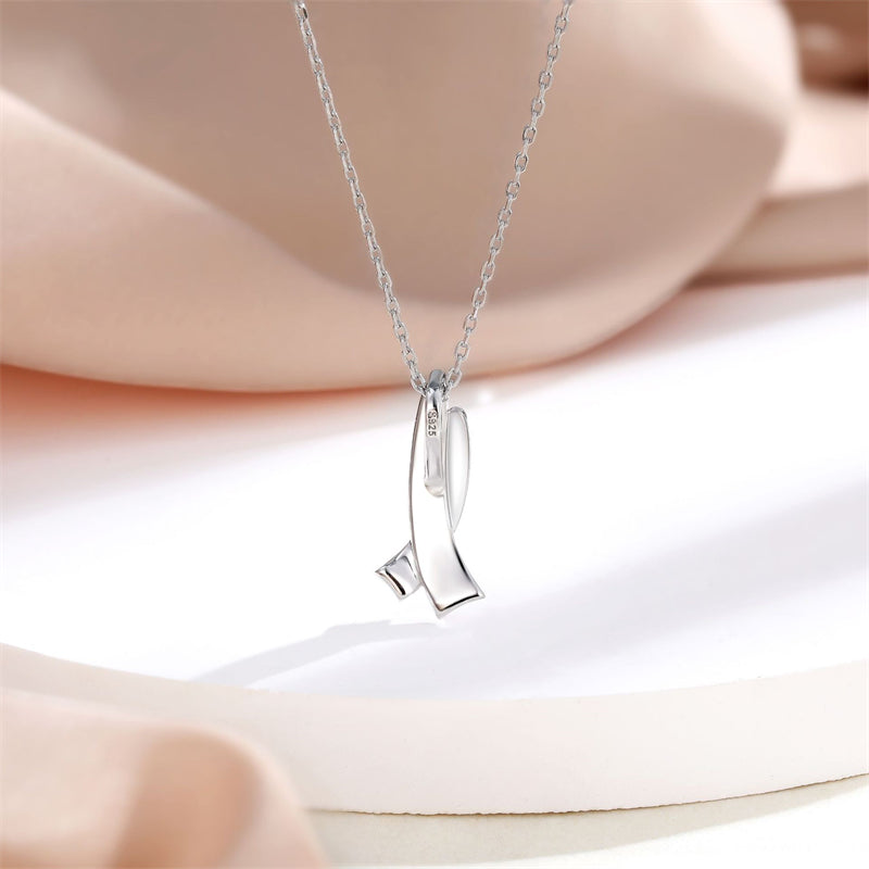 925 Sterling Silver Bow Pendant Necklace - Minimalist Zirconia Accented Collarbone Chain