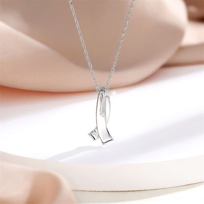 925 Sterling Silver Bow Pendant Necklace - Minimalist Zirconia Accented Collarbone Chain