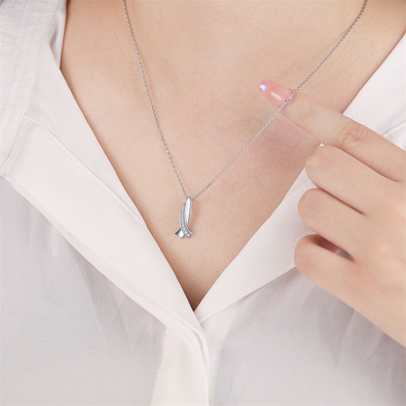 925 Sterling Silver Bow Pendant Necklace - Minimalist Zirconia Accented Collarbone Chain