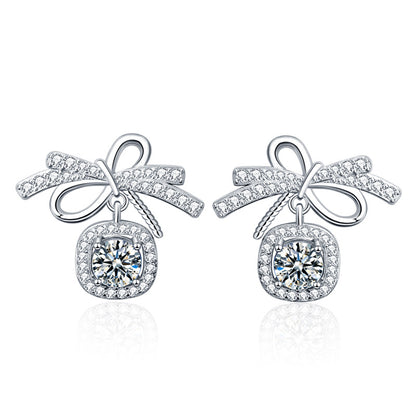 925 Sterling Silver Bow Shaped Stud Earrings with 0.5ct Moissanite Dainty Elegant Jewelry for Women