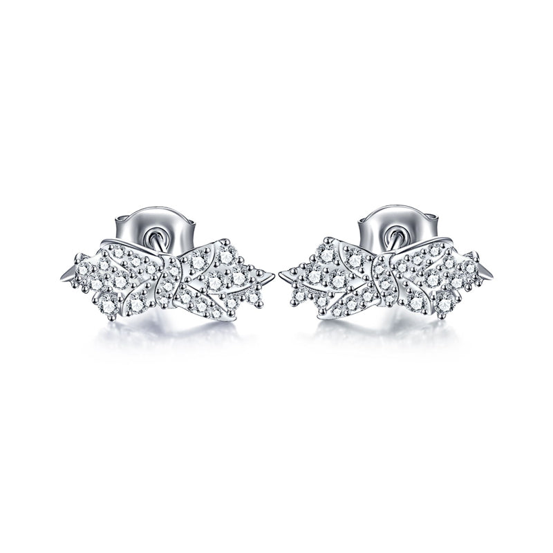 925 Sterling Silver Bow Wing Earrings for Women Elegant Zircon Accented Stud Earrings White Gold Plated