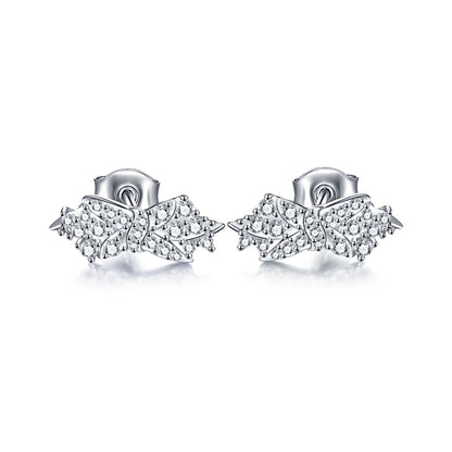 925 Sterling Silver Bow Wing Earrings for Women Elegant Zircon Accented Stud Earrings White Gold Plated