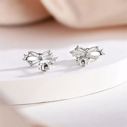 925 Sterling Silver Bow Wing Earrings for Women Elegant Zircon Accented Stud Earrings White Gold Plated