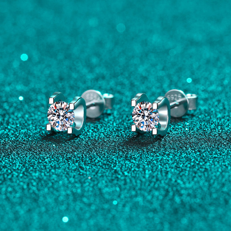 925 Sterling Silver Bull Head Stud Earrings with Moissanite - PT950 Gold Plated Dainty Animal Jewelry