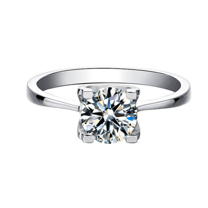 925 Sterling Silver Bullhead Four-Prong Solitaire Ring - Classic Straight Band Engagement Ring