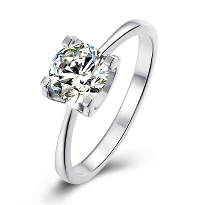 925 Sterling Silver Bullhead Four-Prong Solitaire Ring - Classic Straight Band Engagement Ring