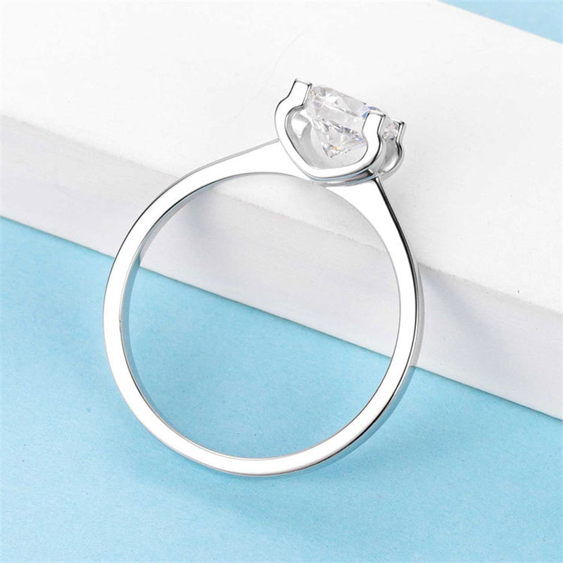 925 Sterling Silver Bullhead Four-Prong Solitaire Ring - Classic Straight Band Engagement Ring
