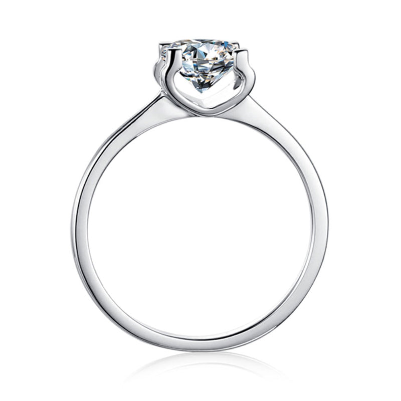 925 Sterling Silver Bullhead Four-Prong Solitaire Ring - Classic Straight Band Engagement Ring