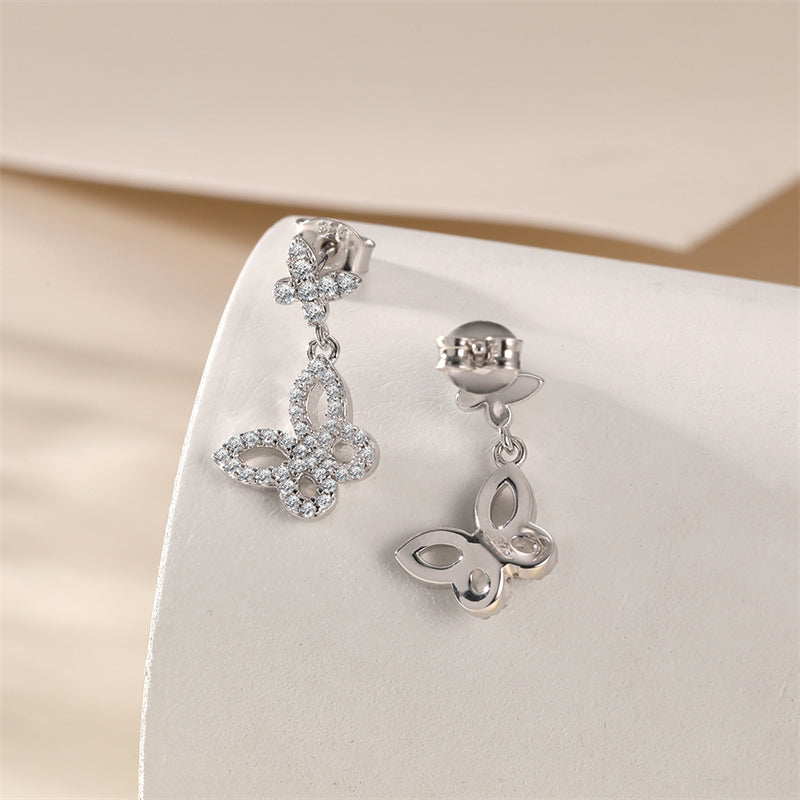 925 Sterling Silver Butterfly Bow Earrings for Women Elegant Tassel Dangle Earrings White Gold Plated