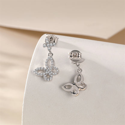 925 Sterling Silver Butterfly Bow Earrings for Women Elegant Tassel Dangle Earrings White Gold Plated