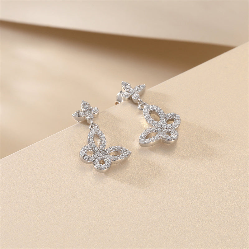 925 Sterling Silver Butterfly Bow Earrings for Women Elegant Tassel Dangle Earrings White Gold Plated