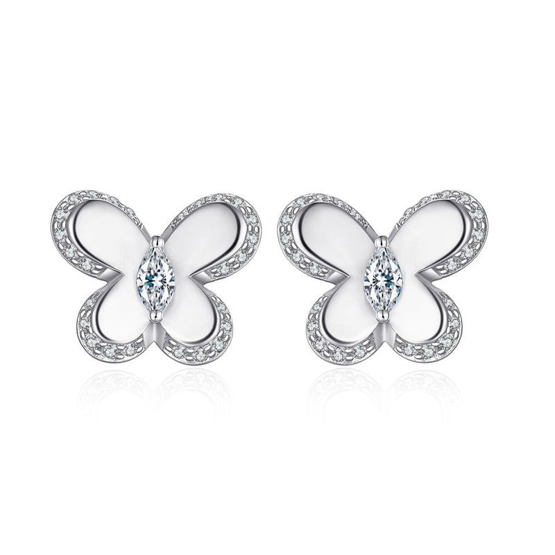 925 Sterling Silver Butterfly Bow Earrings for Women Elegant Zircon Stud Earrings White Gold Plated 35g