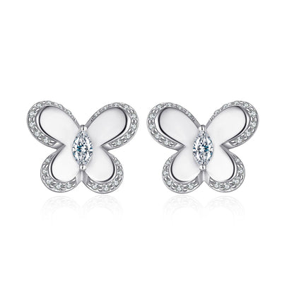 925 Sterling Silver Butterfly Bow Earrings for Women Elegant Zircon Stud Earrings White Gold Plated 35g