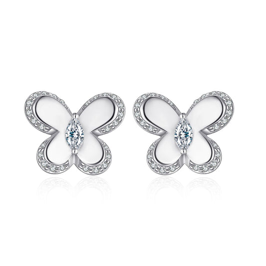 925 Sterling Silver Butterfly Bow Earrings for Women Elegant Zircon Stud Earrings White Gold Plated 35g