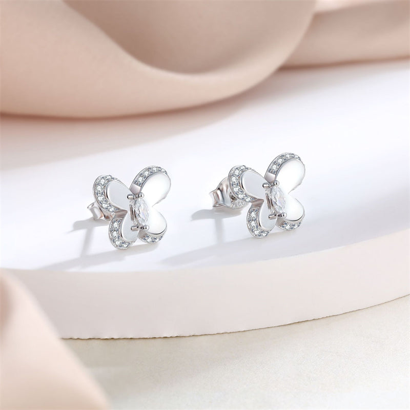 925 Sterling Silver Butterfly Bow Earrings for Women Elegant Zircon Stud Earrings White Gold Plated 35g