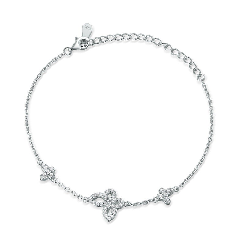 925 Sterling Silver Butterfly Bracelet - Elegant Rhodium Plated Zirconia Jewelry