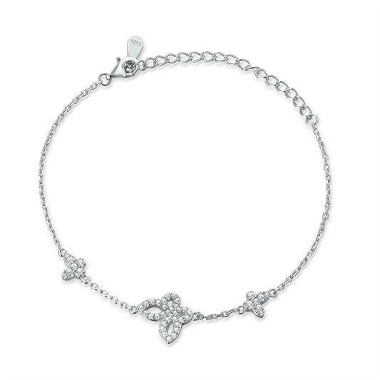 925 Sterling Silver Butterfly Bracelet - Elegant Rhodium Plated Zirconia Jewelry