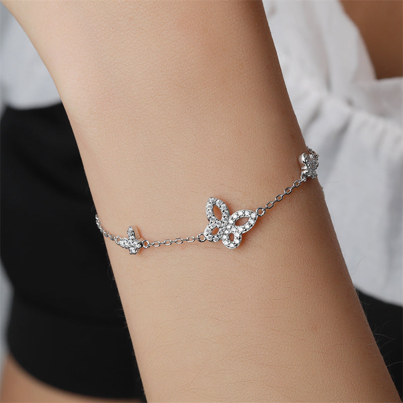 925 Sterling Silver Butterfly Bracelet - Elegant Rhodium Plated Zirconia Jewelry