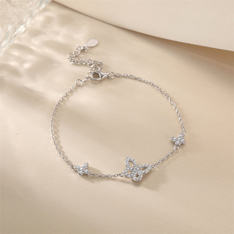 925 Sterling Silver Butterfly Bracelet - Elegant Rhodium Plated Zirconia Jewelry