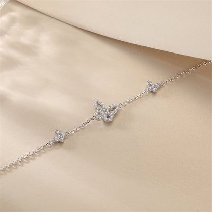 925 Sterling Silver Butterfly Bracelet - Elegant Rhodium Plated Zirconia Jewelry