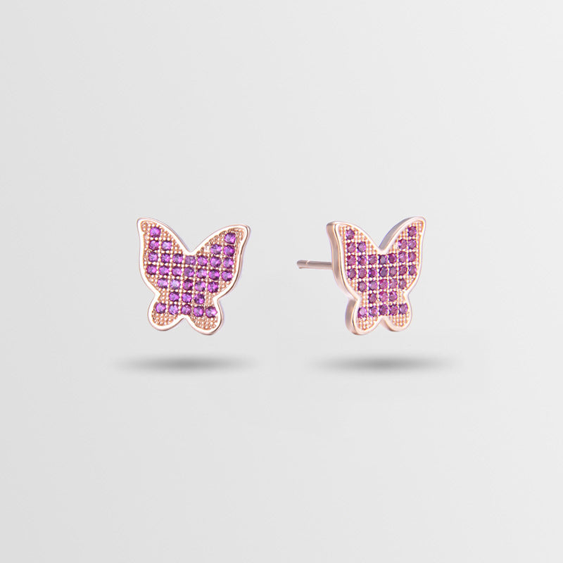 925 Sterling Silver Butterfly Diamond Stud Earrings - Korean Style Geometric Earrings with Plastic Backs