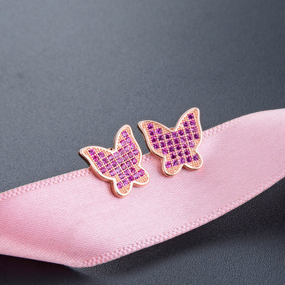 925 Sterling Silver Butterfly Diamond Stud Earrings - Korean Style Geometric Earrings with Plastic Backs