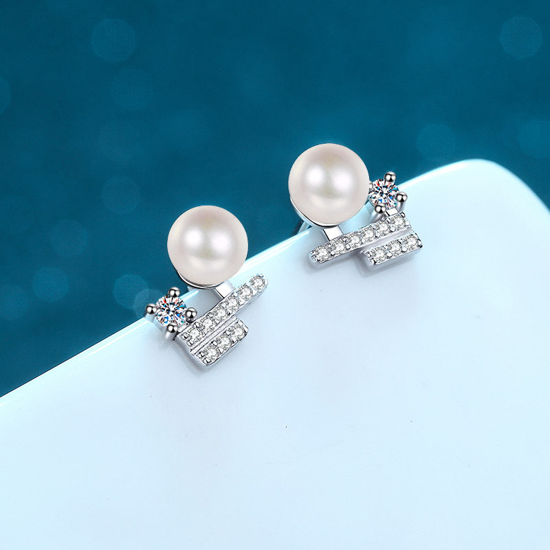 925 Sterling Silver Cactus Stud Earrings - 0.26ct Moissanite & 5A Freshwater Pearls