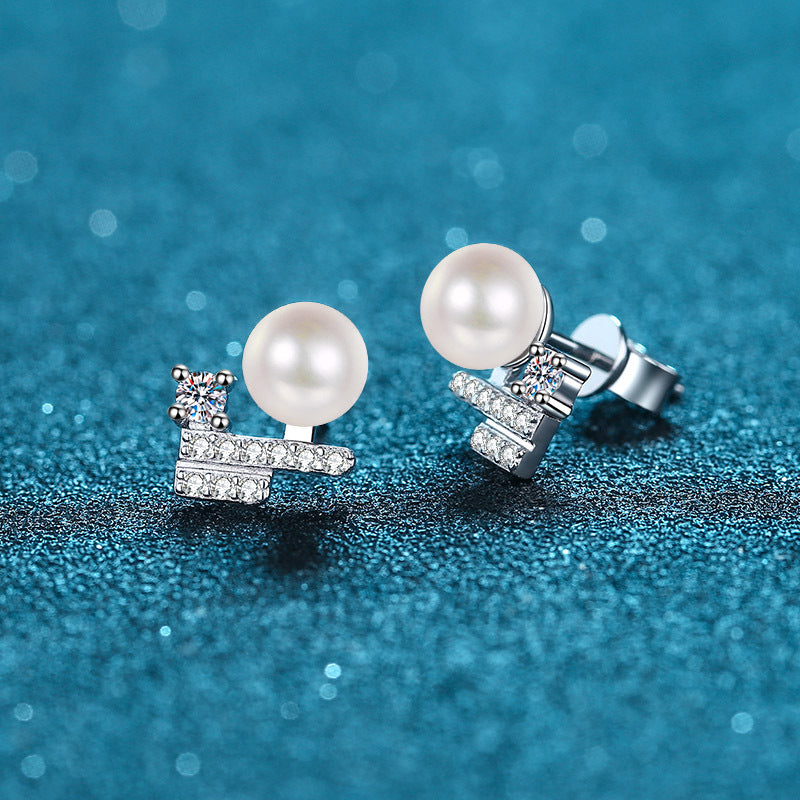925 Sterling Silver Cactus Stud Earrings - 0.26ct Moissanite & 5A Freshwater Pearls