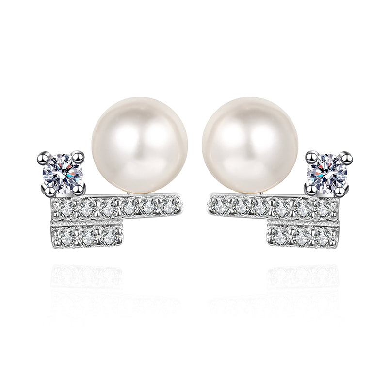 925 Sterling Silver Cactus Stud Earrings - 0.26ct Moissanite & 5A Freshwater Pearls