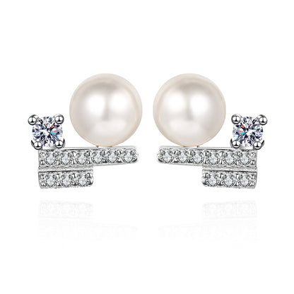 925 Sterling Silver Cactus Stud Earrings - 0.26ct Moissanite & 5A Freshwater Pearls