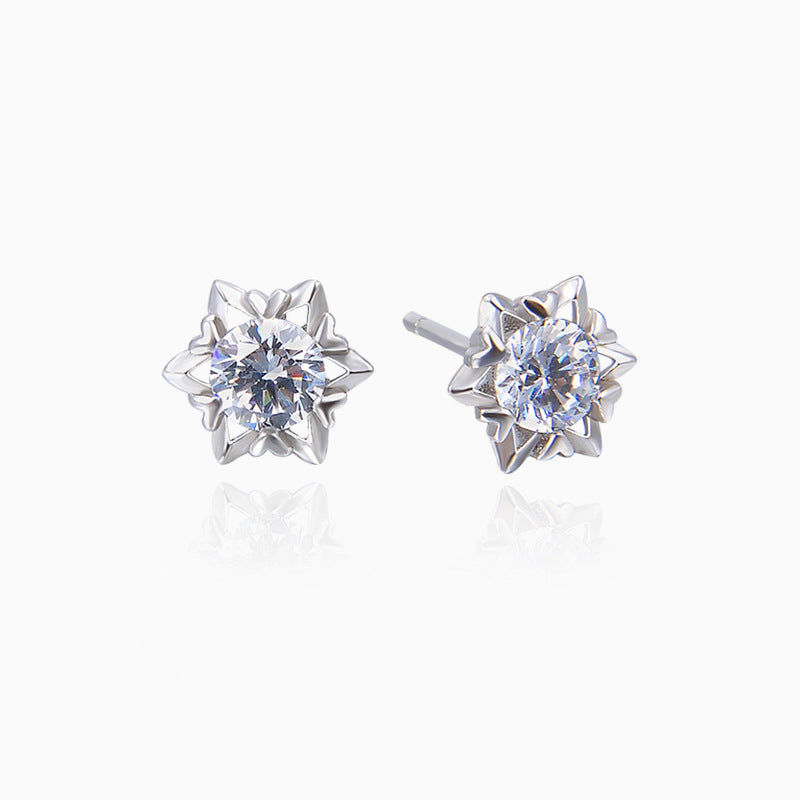 925 Sterling Silver Cactus Stud Earrings with Diamonds - 1.2g Chic Office Lady Style, Plant Motif Earrings with Plastic Backs