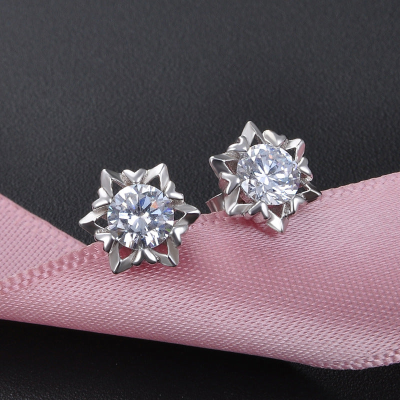 925 Sterling Silver Cactus Stud Earrings with Diamonds - 1.2g Chic Office Lady Style, Plant Motif Earrings with Plastic Backs