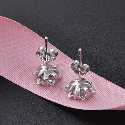 925 Sterling Silver Cactus Stud Earrings with Diamonds - 1.2g Chic Office Lady Style, Plant Motif Earrings with Plastic Backs