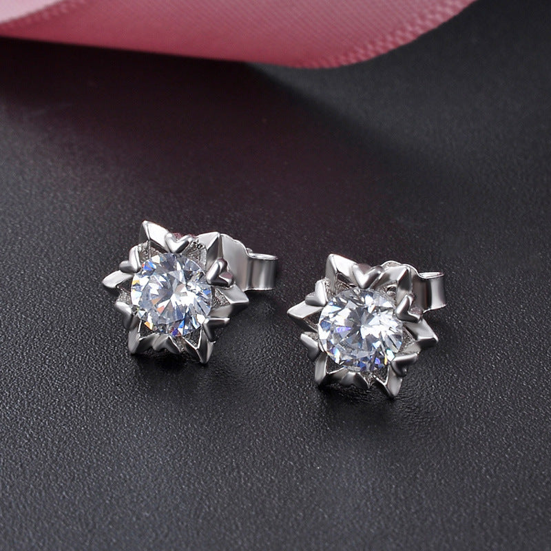 925 Sterling Silver Cactus Stud Earrings with Diamonds - 1.2g Chic Office Lady Style, Plant Motif Earrings with Plastic Backs