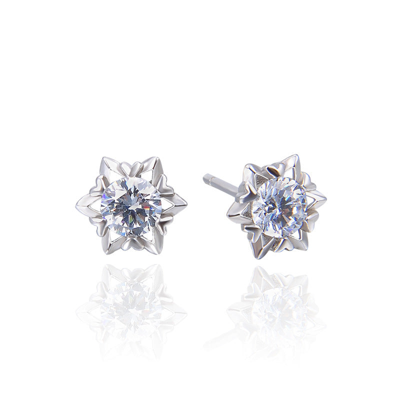 925 Sterling Silver Cactus Stud Earrings with Diamonds - 1.2g Chic Office Lady Style, Plant Motif Earrings with Plastic Backs