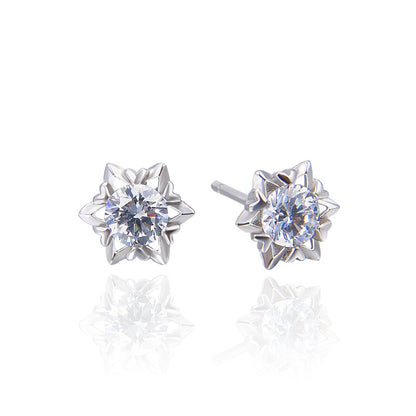 925 Sterling Silver Cactus Stud Earrings with Diamonds - 1.2g Chic Office Lady Style, Plant Motif Earrings with Plastic Backs