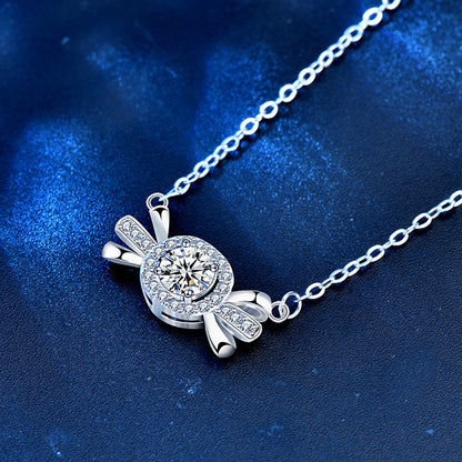925 Sterling Silver Candy Pendant Necklace with 0.5ct Moissanite & Cross Chain Sweet Playful Jewelry for Women
